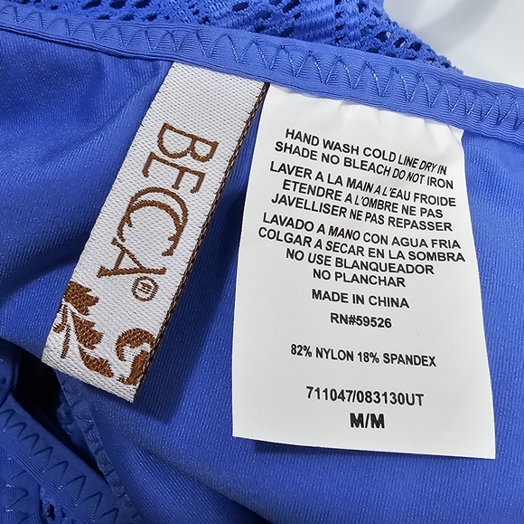 NWT Becca by Rebecca Virtue Show & Tell Plunge Blue One Piece Swimsuit M Crochet - Picture 10 of 12